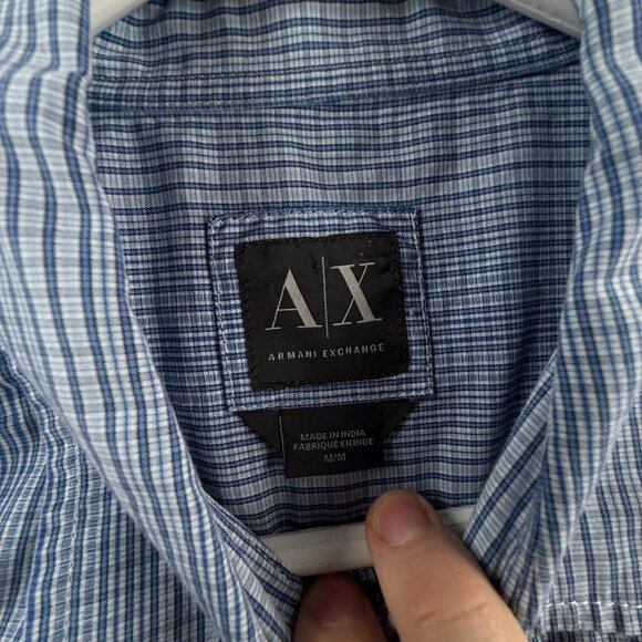 Armani Exchange Hidden Buttons Button Up Shirt Long Sleeve Blue Medium Slim Fit - Picture 8 of 16